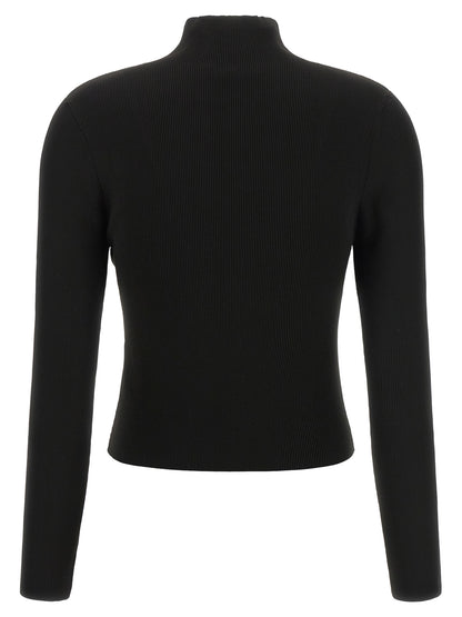 Cardigan by Alexander Wang for women in polyamide black, jacquard & signature features a nuanced silhouette with a refined turtle high-neck neckline and nuanced detailing for a sophisticated look.