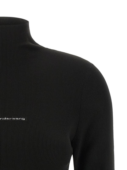 Cardigan by Alexander Wang for women in polyamide black, jacquard & signature showcases a luxurious silhouette, meticulously detailed with a sophisticated turtle high-neck neckline and for a refined finish.