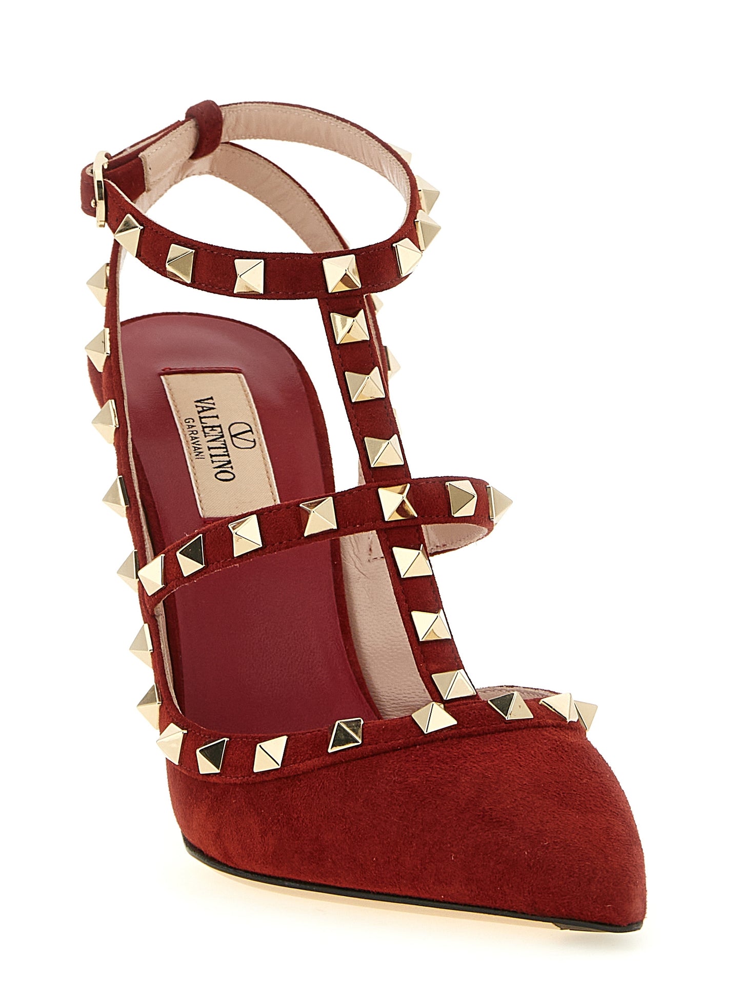 High-Heel Stiletto Pumps Heels by Valentino Garavani for women in suede calfskin leather multicolor & red showcases a exquisite silhouette, perfectly accentuating Rockstud Women's Suede Calfskin Leather High-Heel Stiletto Pumps Heels with a exquisite stiletto high-heel and exquisite pointed toe style.