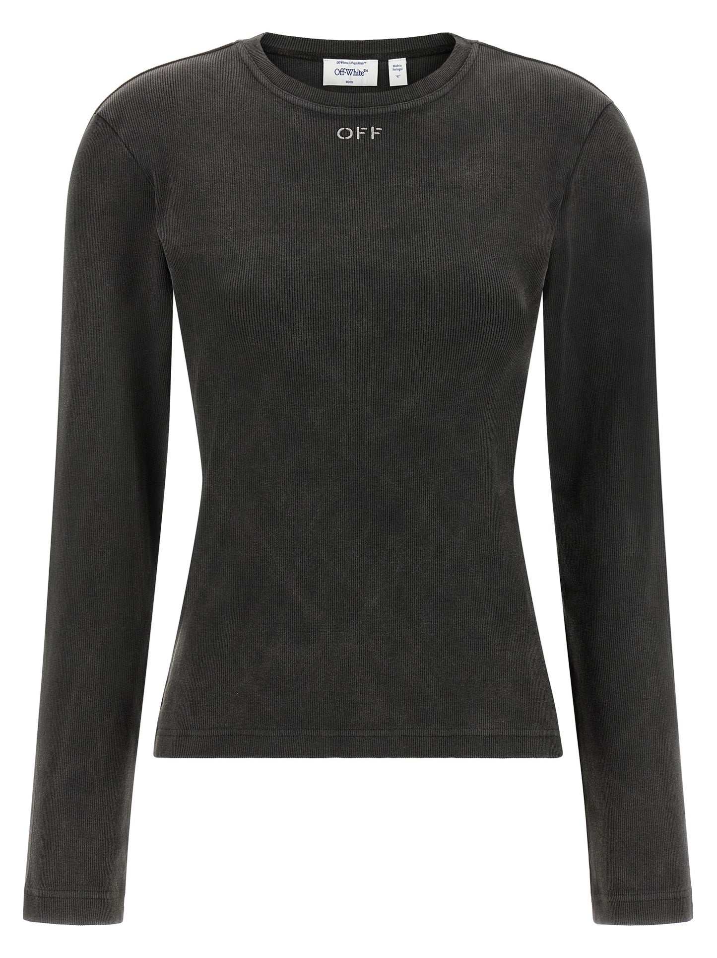Activewear T-Shirt by Off-White for women in cotton black & white features an contemporary design with , a long-sleeve length, and a contemporary crew neckline.