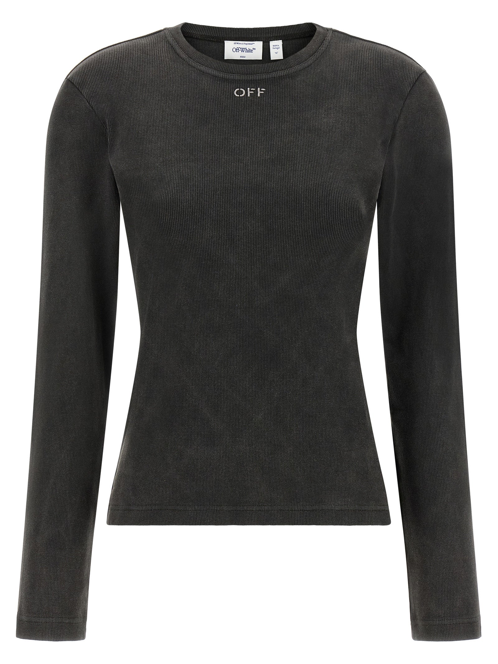 Activewear T-Shirt by Off-White for women in cotton black & white features an contemporary design with , a long-sleeve length, and a contemporary crew neckline.
