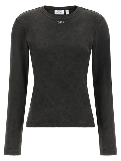 Activewear T-Shirt by Off-White for women in cotton black & white features an contemporary design with , a long-sleeve length, and a contemporary crew neckline.