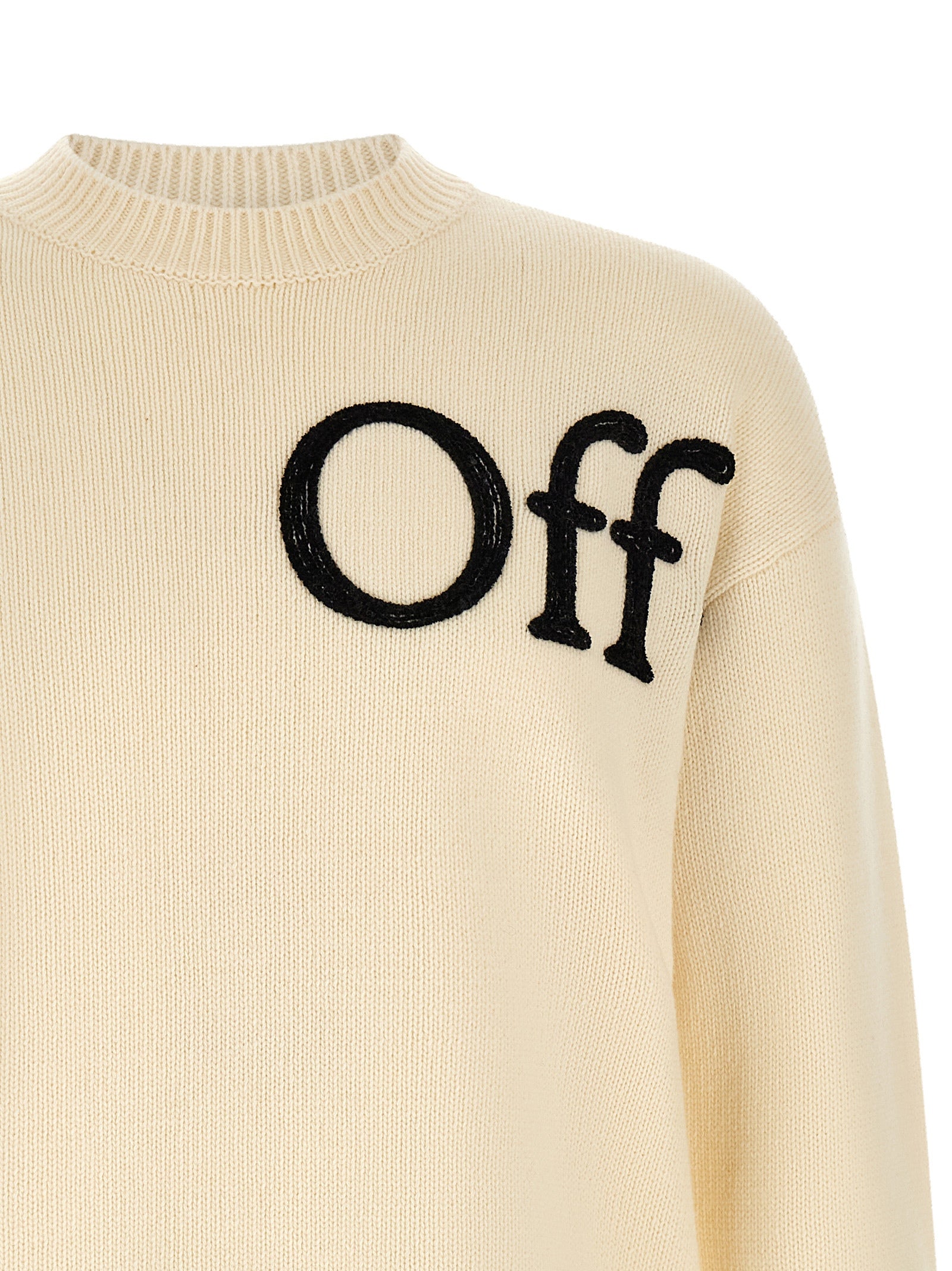 Cardigan by Off-White for men in wool cream & white features an impeccable silhouette, showcasing a sophisticated crew neckline and detail for a truly impeccable finish.