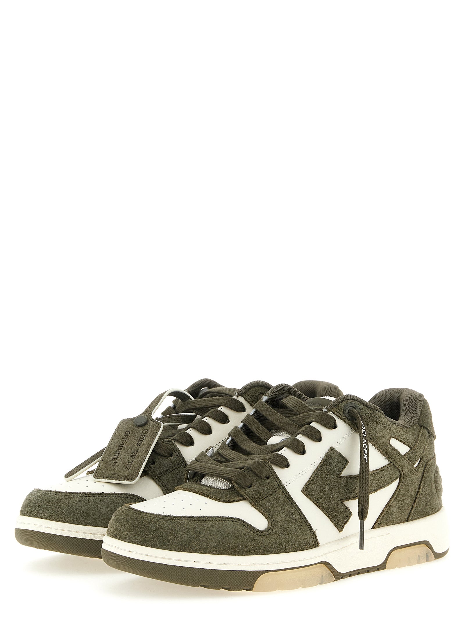 Athletic Sneakers by Off-White for men in cowhide suede leather bicolour, white & print showcases a architectural silhouette, artfully capturing the essence of the Men's Low Top Skater Cowhide Suede Leather Athletic Sneakers with its signature architectural low-top skater style construction.