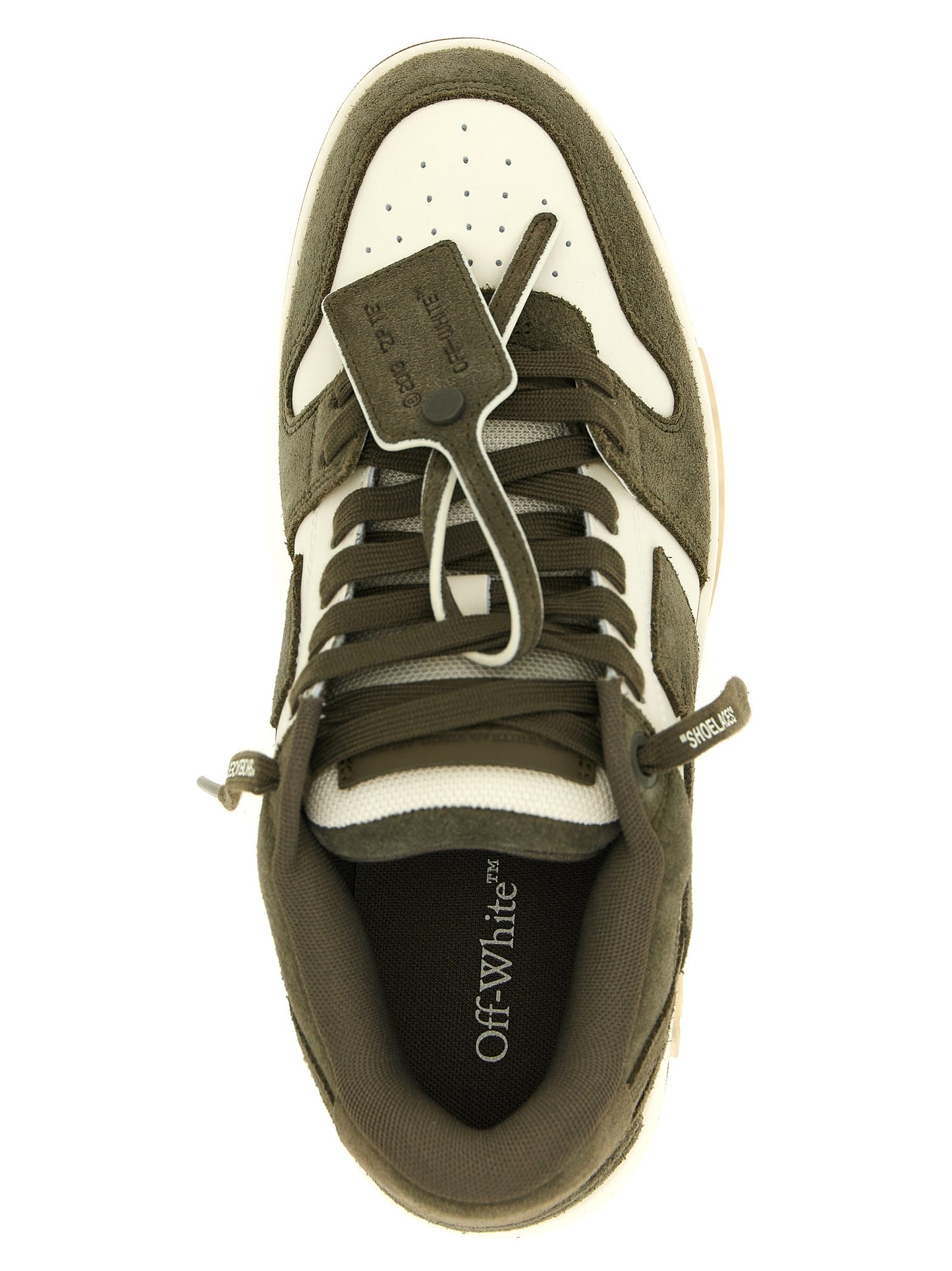 Athletic Sneakers by Off-White for men in cowhide suede leather bicolour, white & print presents a sleek silhouette, perfectly capturing the low-top skater style essence of Men's Low Top Skater Cowhide Suede Leather Athletic Sneakers with its sleek design and premium finish.