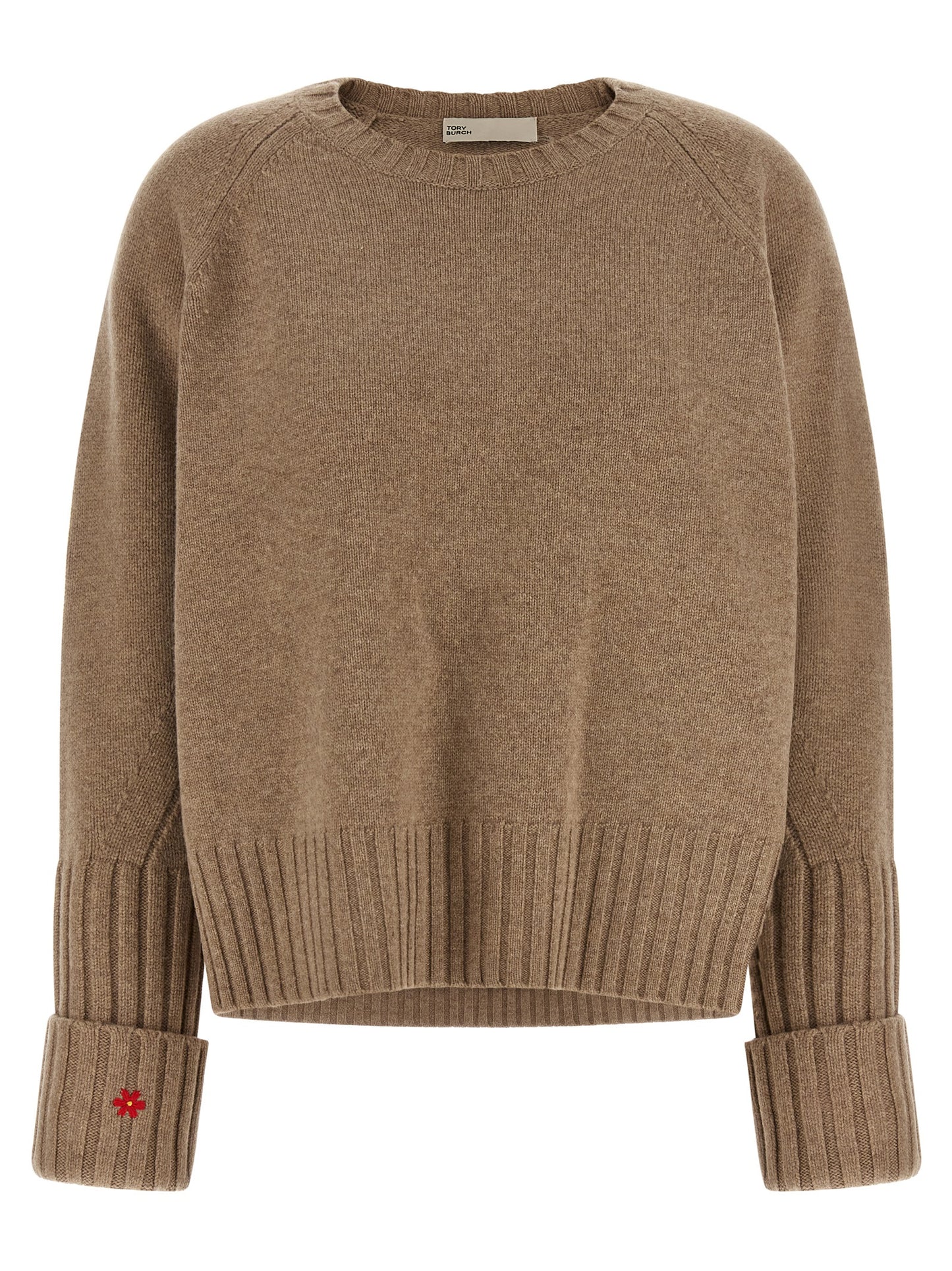 Tory Burch Women's Relaxed Fit Wide Crew Neck Wool Cardigan - Beige Red Floral