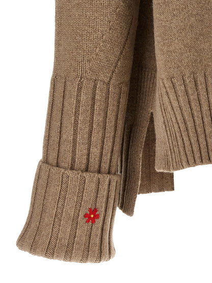 Tory Burch Women's Relaxed Fit Wide Crew Neck Wool Cardigan - Beige Red Floral