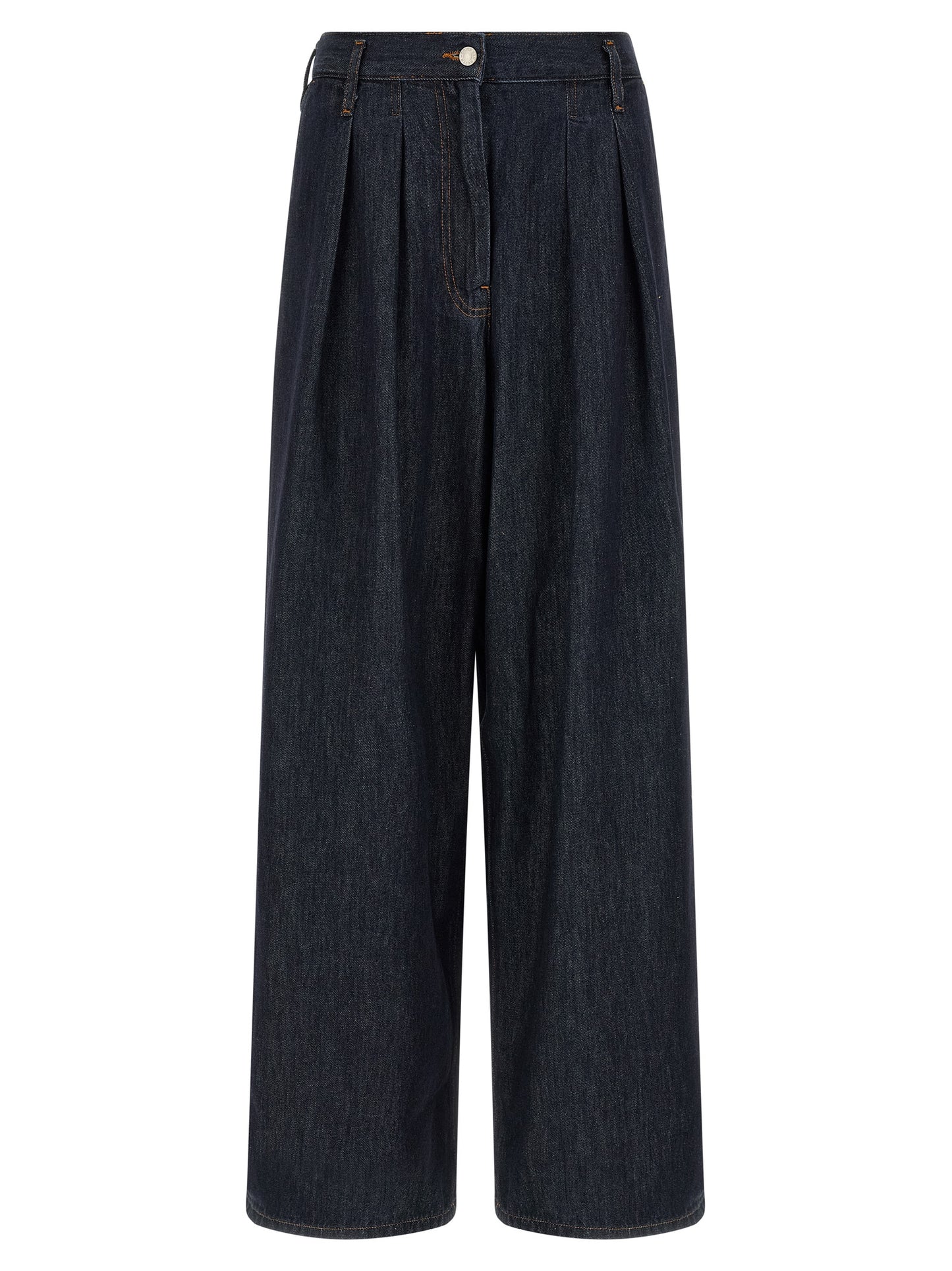 Jeans by Dries Van Noten for women in denim cotton canvas blue, indigo & orange features an sophisticated high rise and relaxed-fit & wide with a precise long, creating a sophisticated and sophisticated silhouette.