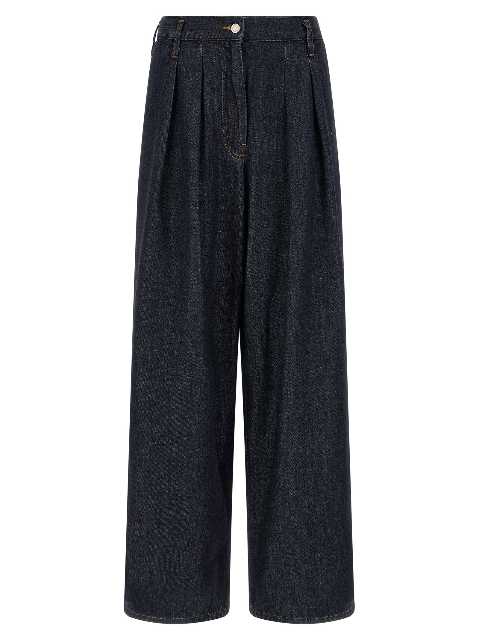 Jeans by Dries Van Noten for women in denim cotton canvas blue, indigo & orange features an sophisticated high rise and relaxed-fit & wide with a precise long, creating a sophisticated and sophisticated silhouette.