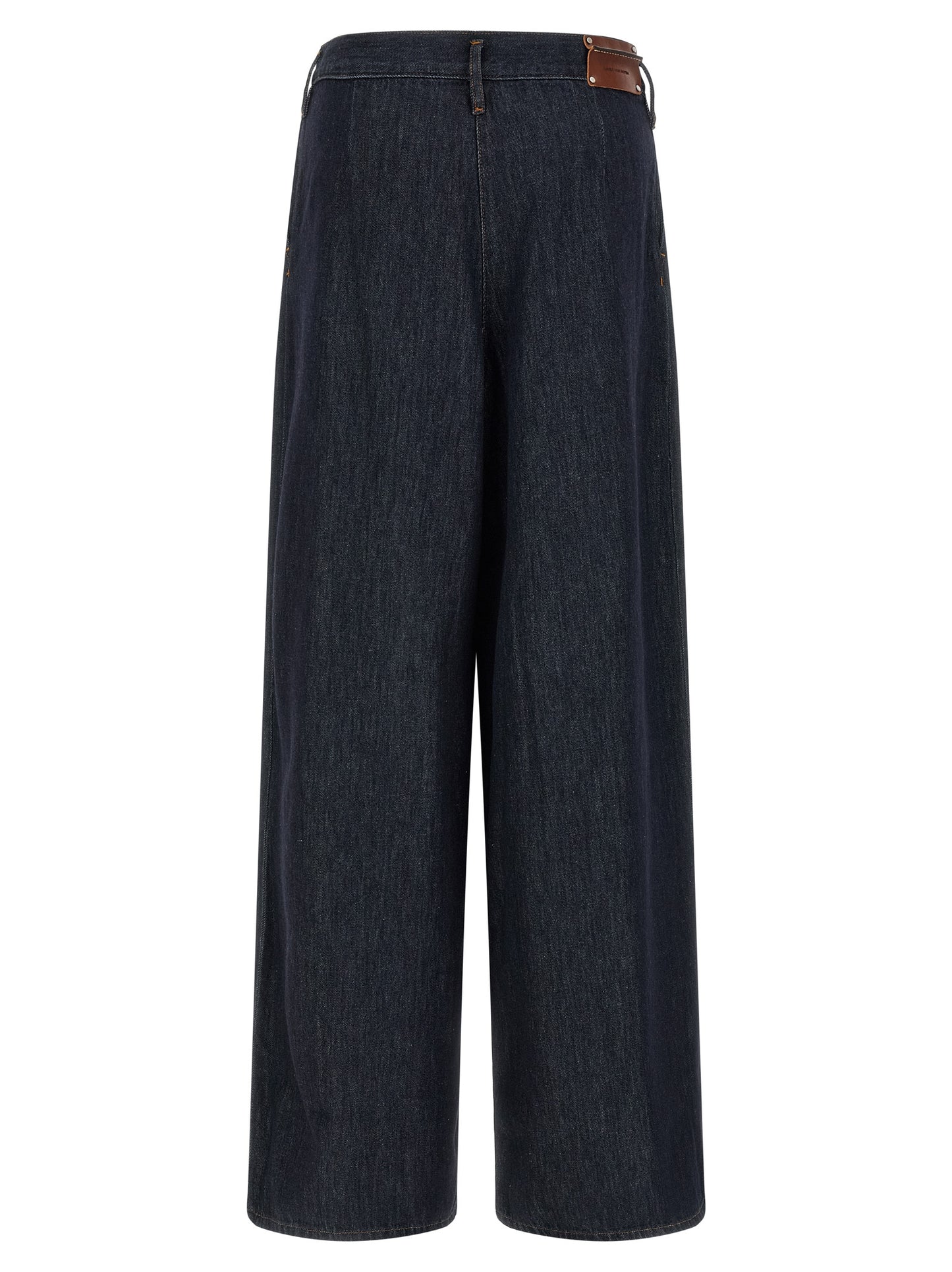 Jeans by Dries Van Noten for women in denim cotton canvas blue, indigo & orange features an sartorial relaxed-fit & wide and long with a high rise cut for a sartorial finish.