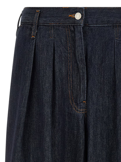 Jeans by Dries Van Noten for women in denim cotton canvas blue, indigo & orange features an sartorial relaxed-fit & wide and long with a high rise cut for a sartorial finish.