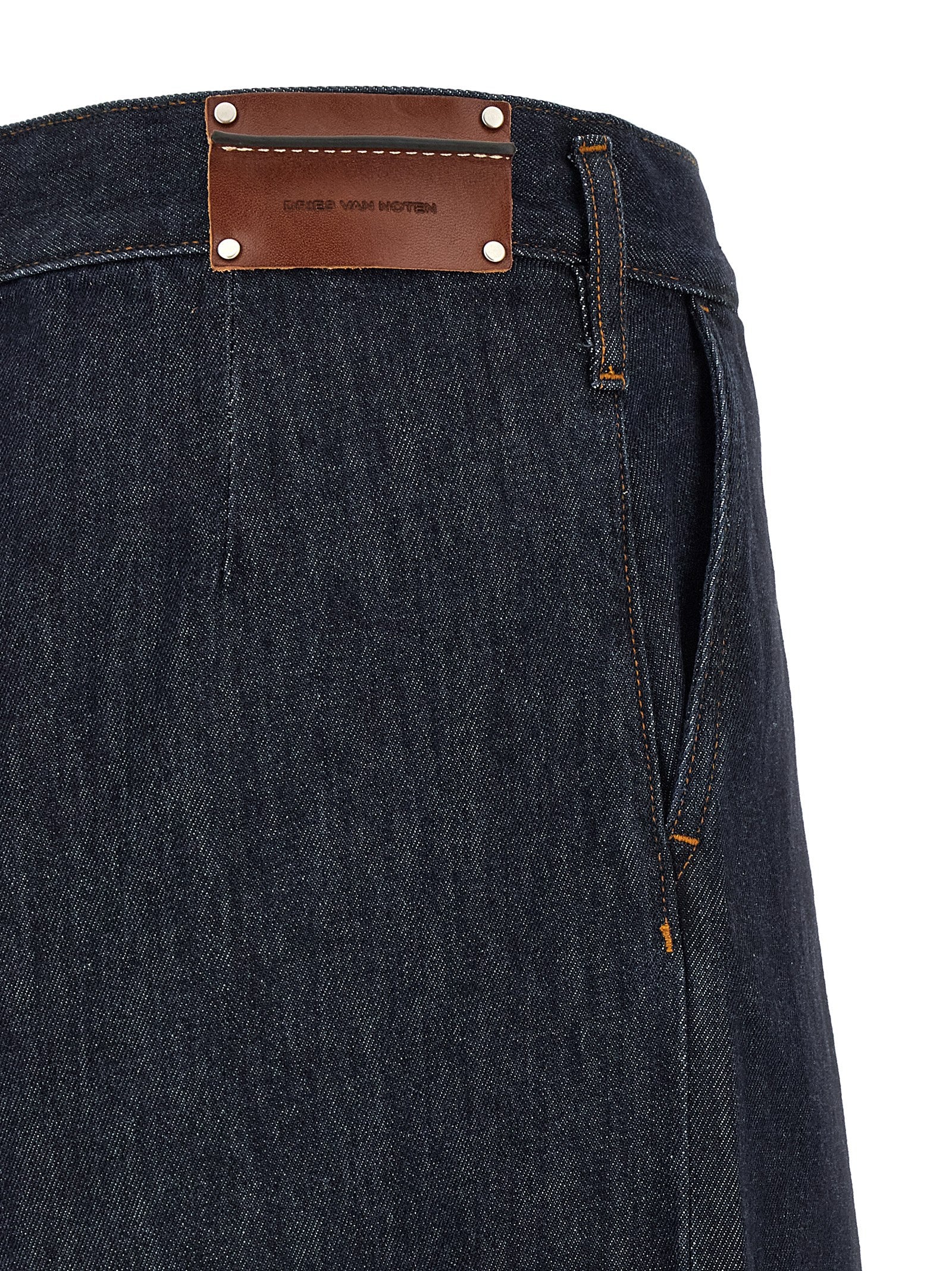 Jeans by Dries Van Noten for women in denim cotton canvas blue, indigo & orange features an refined tailoring silhouette, showcasing a premium relaxed-fit & wide with a high rise and long cut for a refined tailoring look.