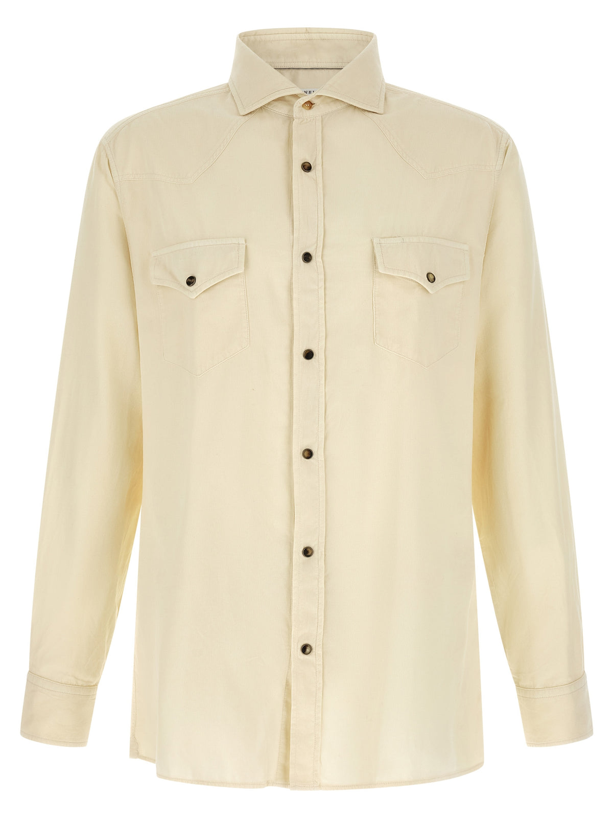 Brunello Cucinelli Men's Relaxed Fit Velvet Cotton Corduroy Shirt - Cream White