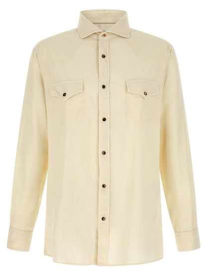 Brunello Cucinelli Men's Relaxed Fit Velvet Cotton Corduroy Shirt - Cream White