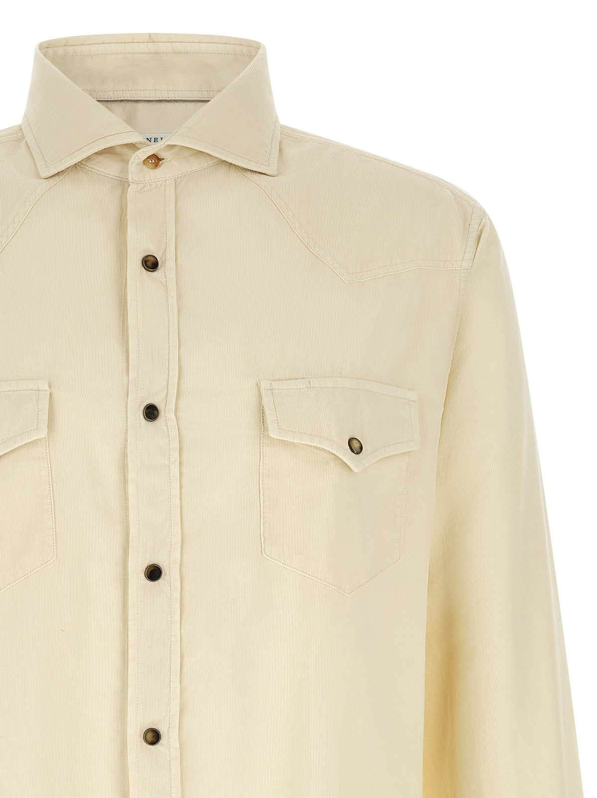 Brunello Cucinelli Men's Relaxed Fit Velvet Cotton Corduroy Shirt - Cream White