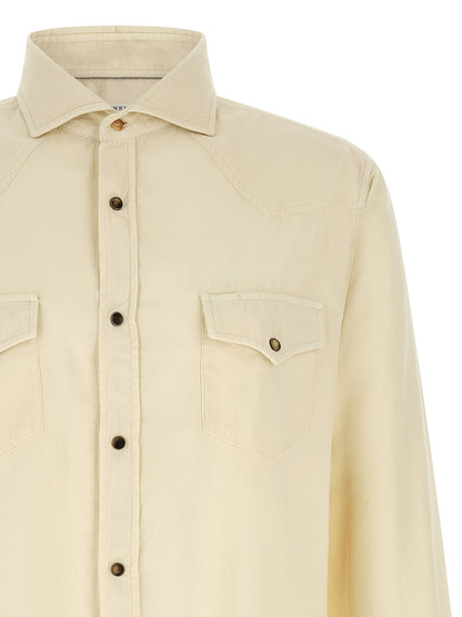 Brunello Cucinelli Men's Relaxed Fit Velvet Cotton Corduroy Shirt - Cream White