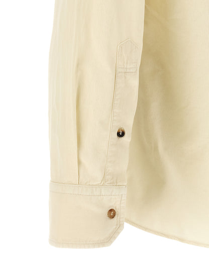 Brunello Cucinelli Men's Relaxed Fit Velvet Cotton Corduroy Shirt - Cream White