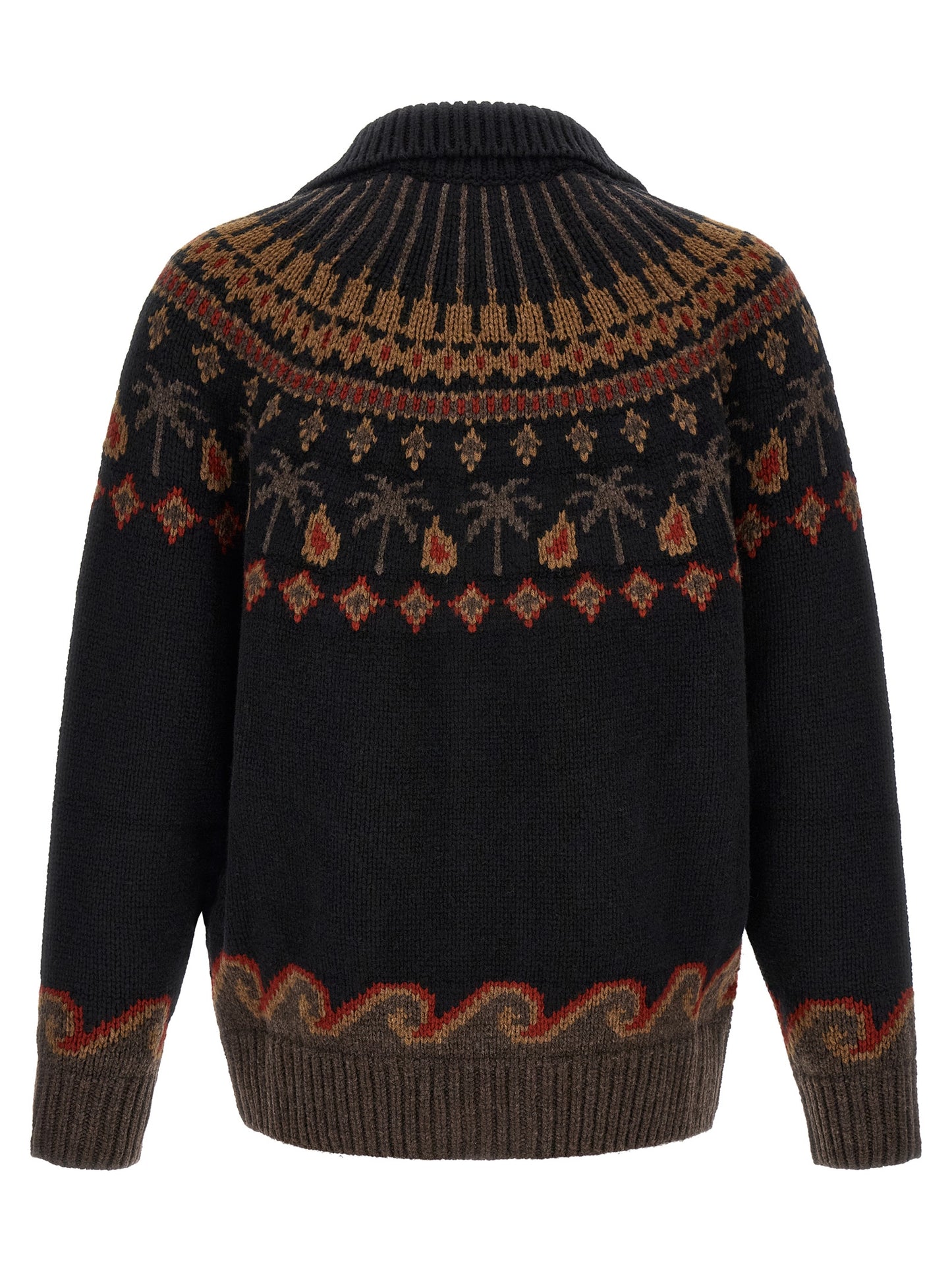 Cardigan by Alanui for men in wool black, patterned & jacquard presents a textural silhouette, artfully finished with a textural shawl-collar neckline and for a sophisticated, textural look.