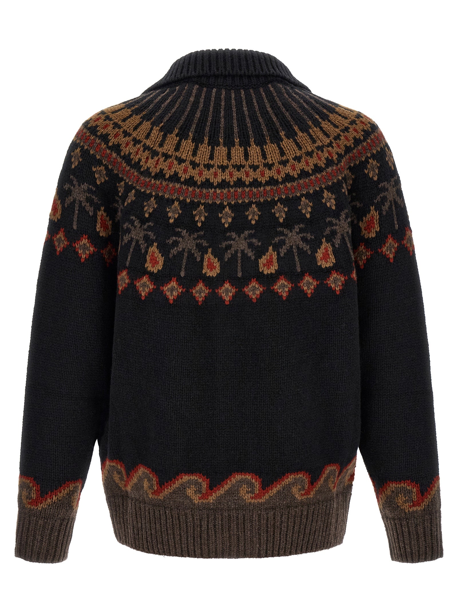 Cardigan by Alanui for men in wool black, patterned & jacquard presents a textural silhouette, artfully finished with a textural shawl-collar neckline and for a sophisticated, textural look.