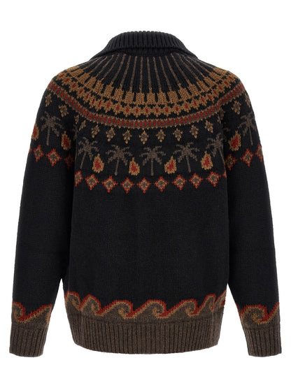Cardigan by Alanui for men in wool black, patterned & jacquard presents a textural silhouette, artfully finished with a textural shawl-collar neckline and for a sophisticated, textural look.