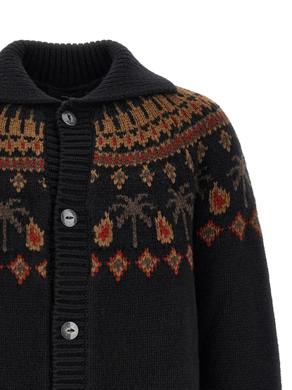 Cardigan by Alanui for men in wool black, patterned & jacquard showcases a luxurious silhouette, meticulously detailed with a sophisticated shawl-collar neckline and for a refined finish.
