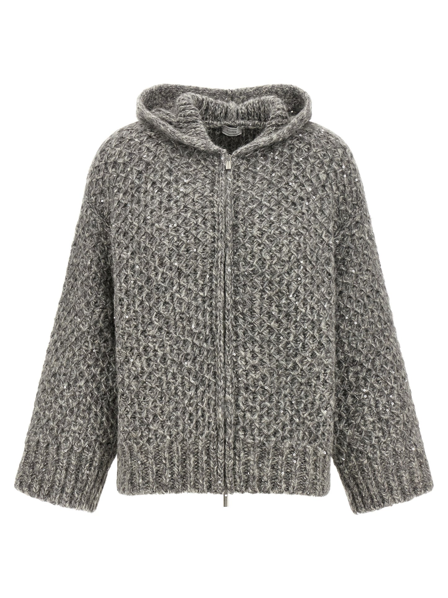 Hooded Cardigan by Peserico for women in alpaca wool & sequins gray showcases a luxurious silhouette, meticulously detailed with a sophisticated hooded neckline and for a refined finish.