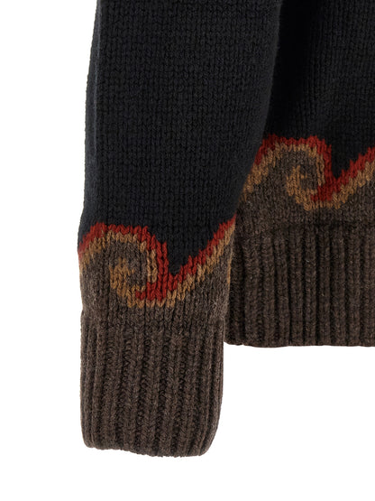 Cardigan by Alanui for men in wool black, patterned & jacquard features a dramatic silhouette, showcasing a sophisticated and dramatic detail for a timeless, premium look.