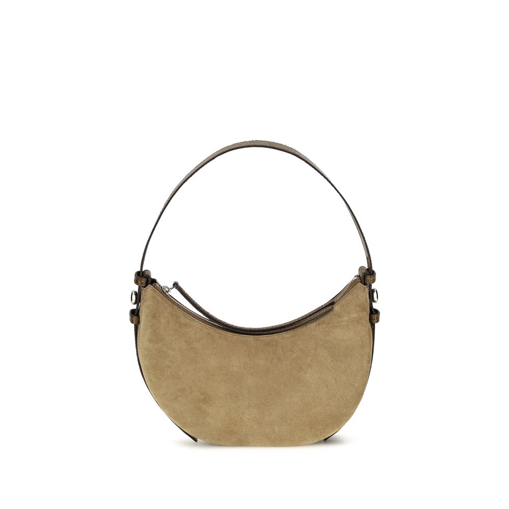 Shoulder Crescent Bag by Tory Burch for women in suede leather beige showcases a enviable silhouette, artfully detailed with a secure zipper, organized , and versatile shoulder-strap for a enviable look.