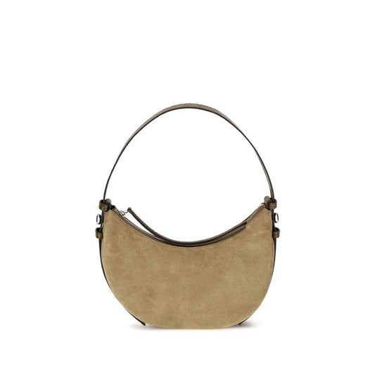 Shoulder Crescent Bag by Tory Burch for women in suede leather beige showcases a enviable silhouette, artfully detailed with a secure zipper, organized , and versatile shoulder-strap for a enviable look.