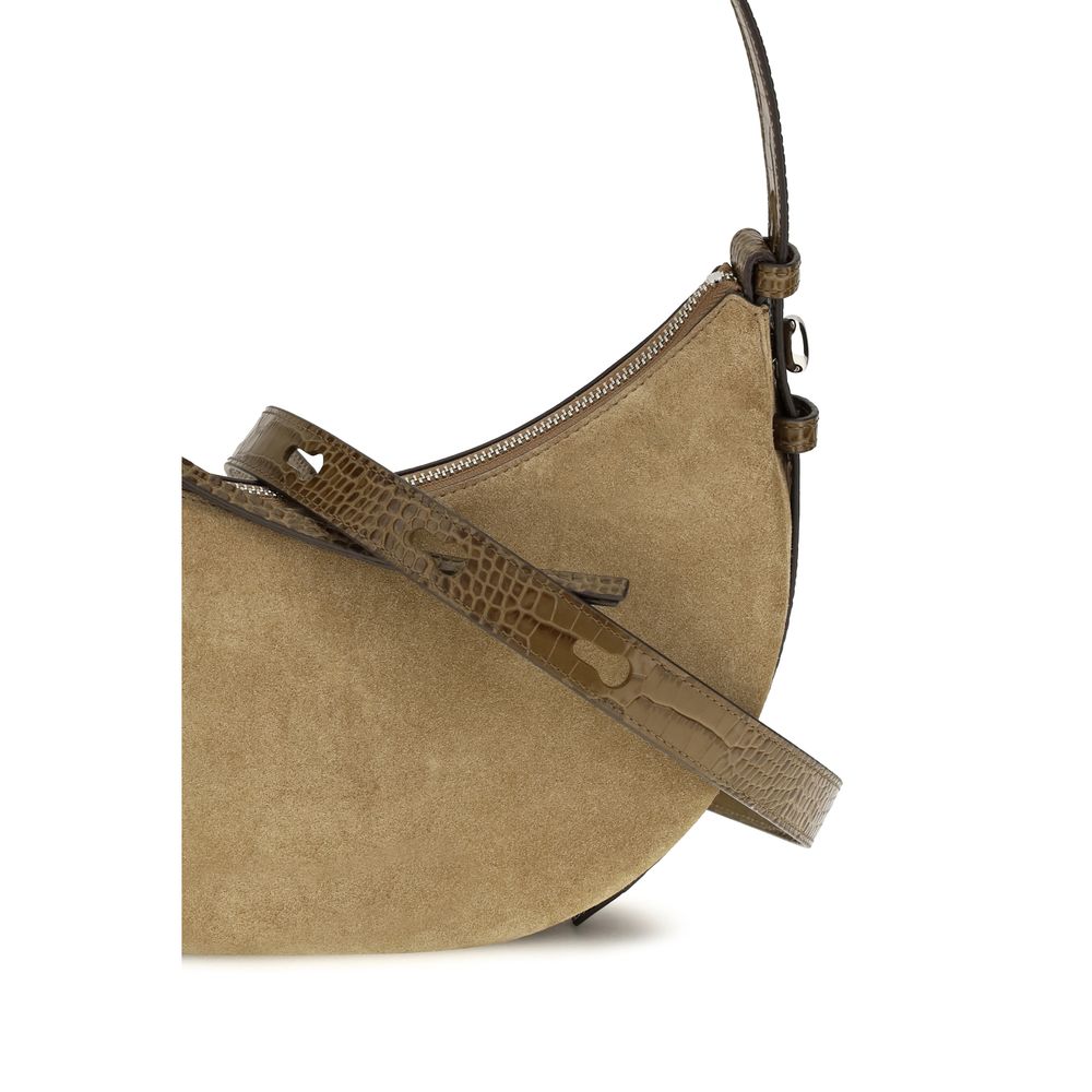 Shoulder Crescent Bag by Tory Burch for women in suede leather beige features a distinguished silhouette, showcasing a secure zipper and distinguished with versatile shoulder-strap for a distinguished finish.