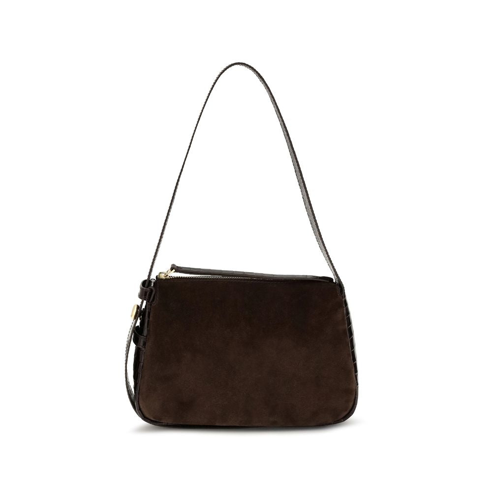 Small Shoulder Bag by Tory Burch for women in suede crocodile skin leather brown features a distinguished silhouette, showcasing a secure zipper and distinguished single-compartment with versatile shoulder-strap, adjustable-strap & handle for a distinguished finish.