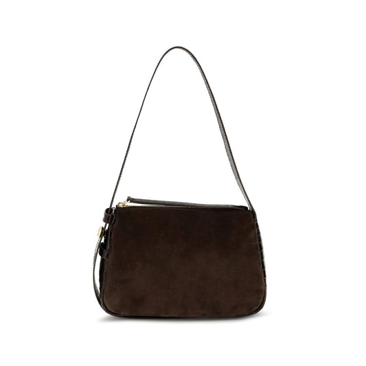 Small Shoulder Bag by Tory Burch for women in suede crocodile skin leather brown features a distinguished silhouette, showcasing a secure zipper and distinguished single-compartment with versatile shoulder-strap, adjustable-strap & handle for a distinguished finish.
