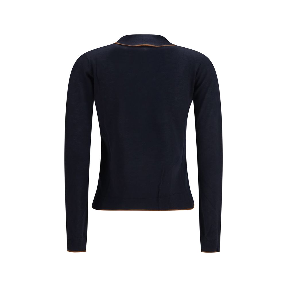 Cardigan by Max Mara for women in silk & merino wool blue features an crisp silhouette, showcasing a sophisticated shirt-collar neckline and detail for a truly crisp finish.