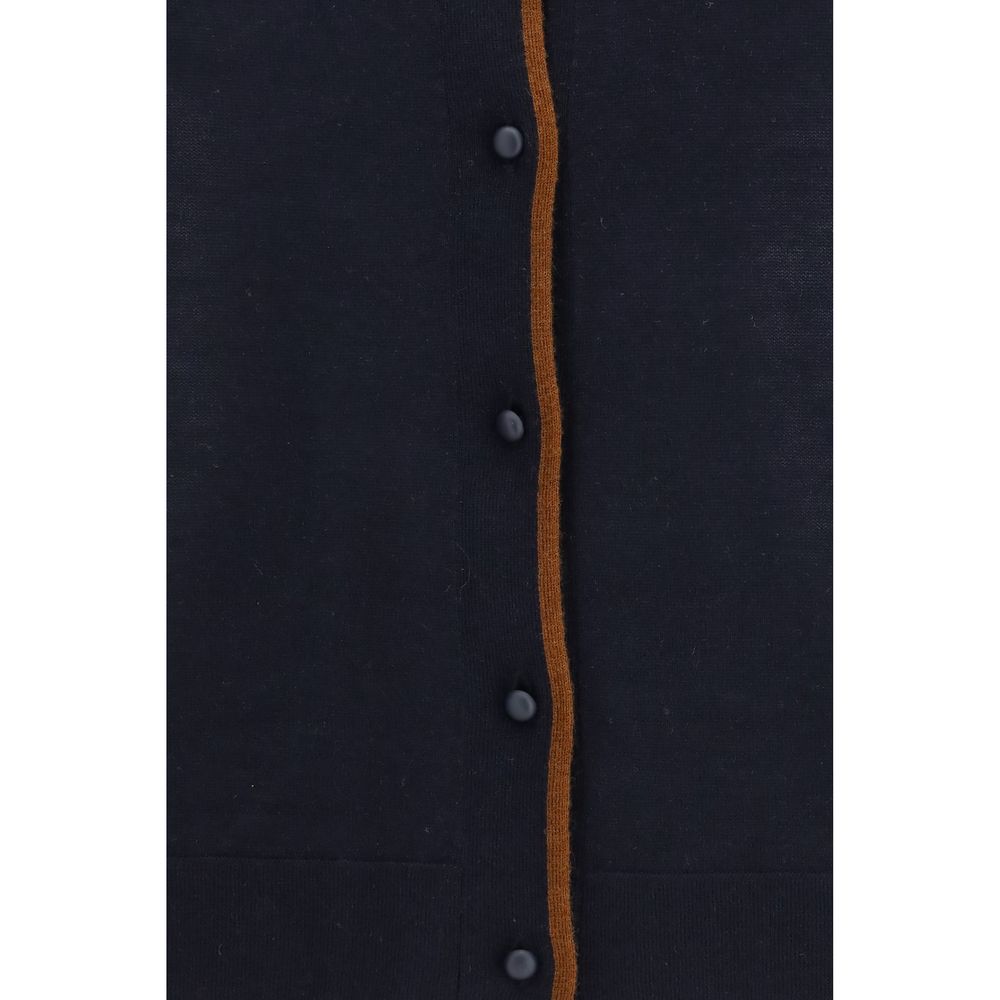 Cardigan by Max Mara for women in silk & merino wool blue presents a textural silhouette, artfully finished with a textural and for a sophisticated, textural look.