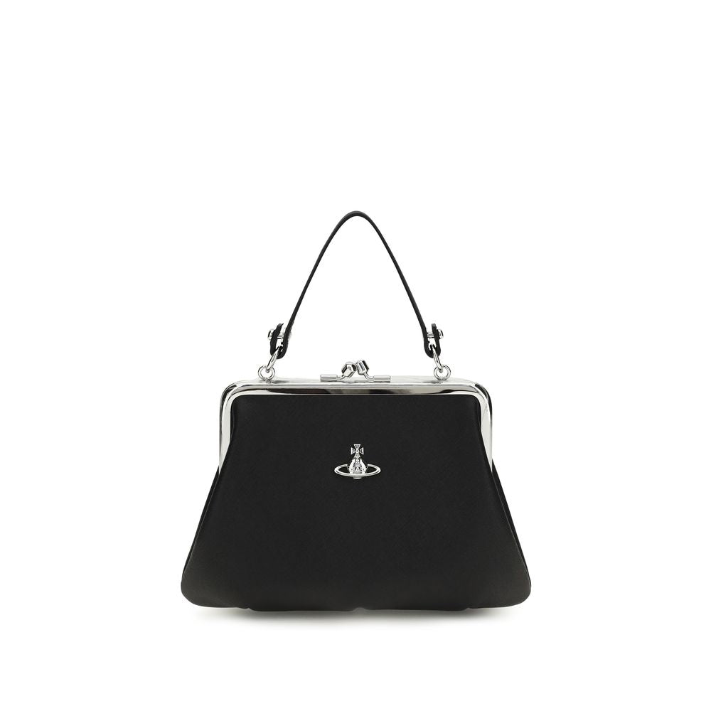 Compact Handbag by Vivienne Westwood for women in polyethylene polyurethane & cotton black & silver features a refined silhouette, showcasing a secure snap & zipper, organized , and versatile handle for a refined finish.