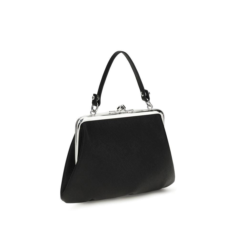 Compact Handbag by Vivienne Westwood for women in polyethylene polyurethane & cotton black & silver presents a ornamental silhouette, showcasing a secure snap & zipper, ample , and versatile handle for a ornamental finish.