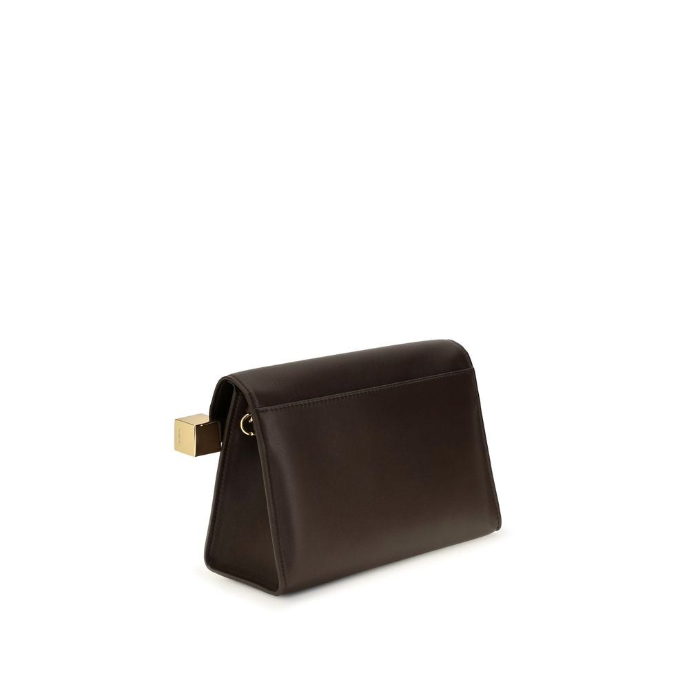 Shoulder Flap Clutch Handbag by Jacquemus for women in nappa leather & cotton brown & gold features an sculptural silhouette, showcasing a secure flap, zipper & magnetic and sculptural with versatile shoulder-strap & handle for a sophisticated look.