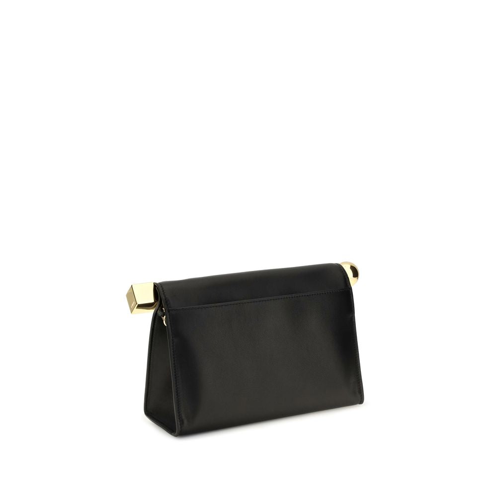 Shoulder Flap Clutch Handbag by Jacquemus for women in cotton & nappa lamb leather black & gold features a architectural silhouette, showcasing a secure flap, zipper & magnetic, ample , and versatile shoulder-strap & handle for a architectural finish.