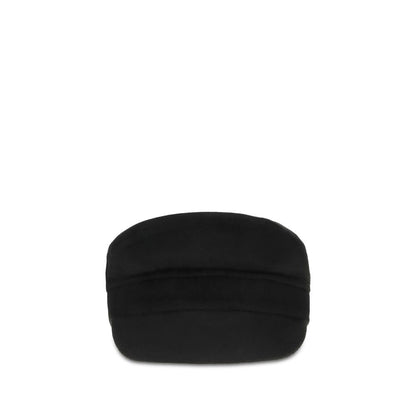 Baseball Cap by P.A.R.O.S.H. for women in merino wool black presents a statuesque silhouette, artfully capturing the essence of the statuesque Merino Wool Baseball Cap design for a sophisticated look.