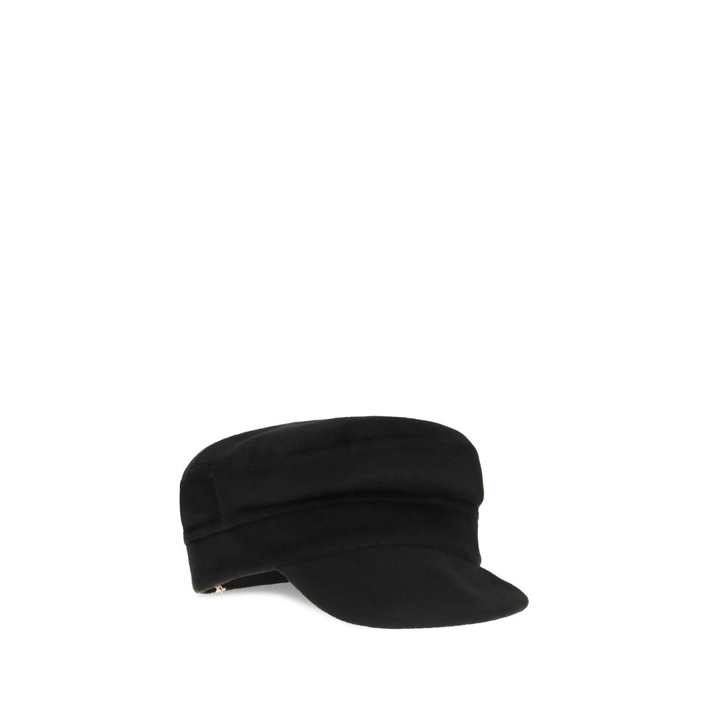 Baseball Cap by P.A.R.O.S.H. for women in merino wool black features an artisanal silhouette, showcasing the artisanal Merino Wool Baseball Cap design with a refined, artisanal finish.