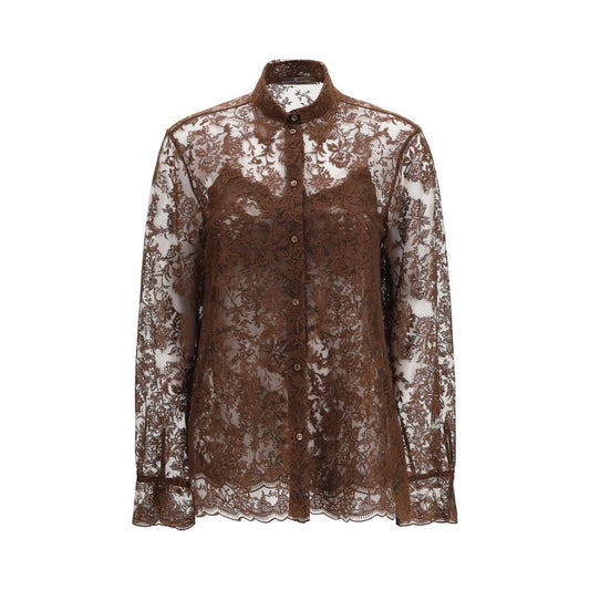 Shirt by Ermanno Scervino for women in polyamide & polyester brown & patterned presents a discerning silhouette, showcasing a sophisticated and long-sleeve for a truly discerning finish.