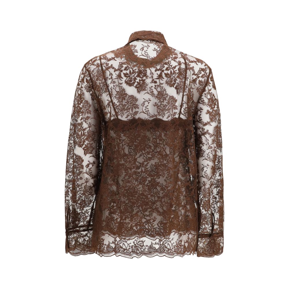 Shirt by Ermanno Scervino for women in polyamide & polyester brown & patterned features an polished silhouette, showcasing a sophisticated and detail for a truly polished finish.