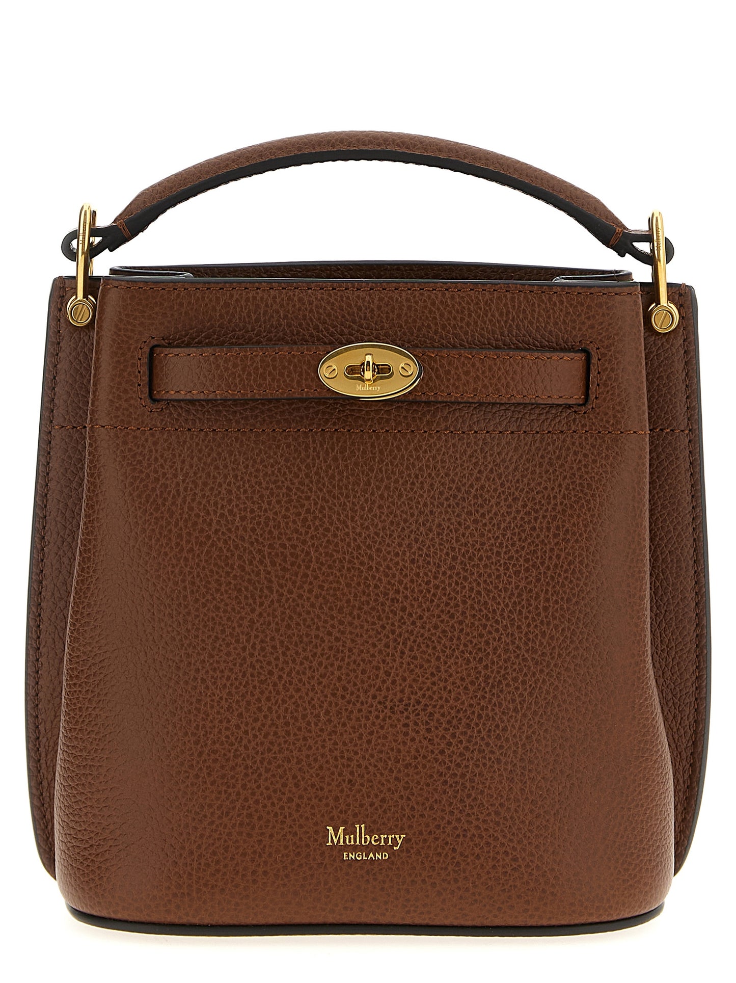 Large Crossbody Bucket Handbag by Mulberry for women in calfskin leather brown & signature features a versatile chic silhouette, meticulously detailed with a secure , ample , and versatile crossbody-strap, shoulder-strap, adjustable-strap, belt-strap & handle.
