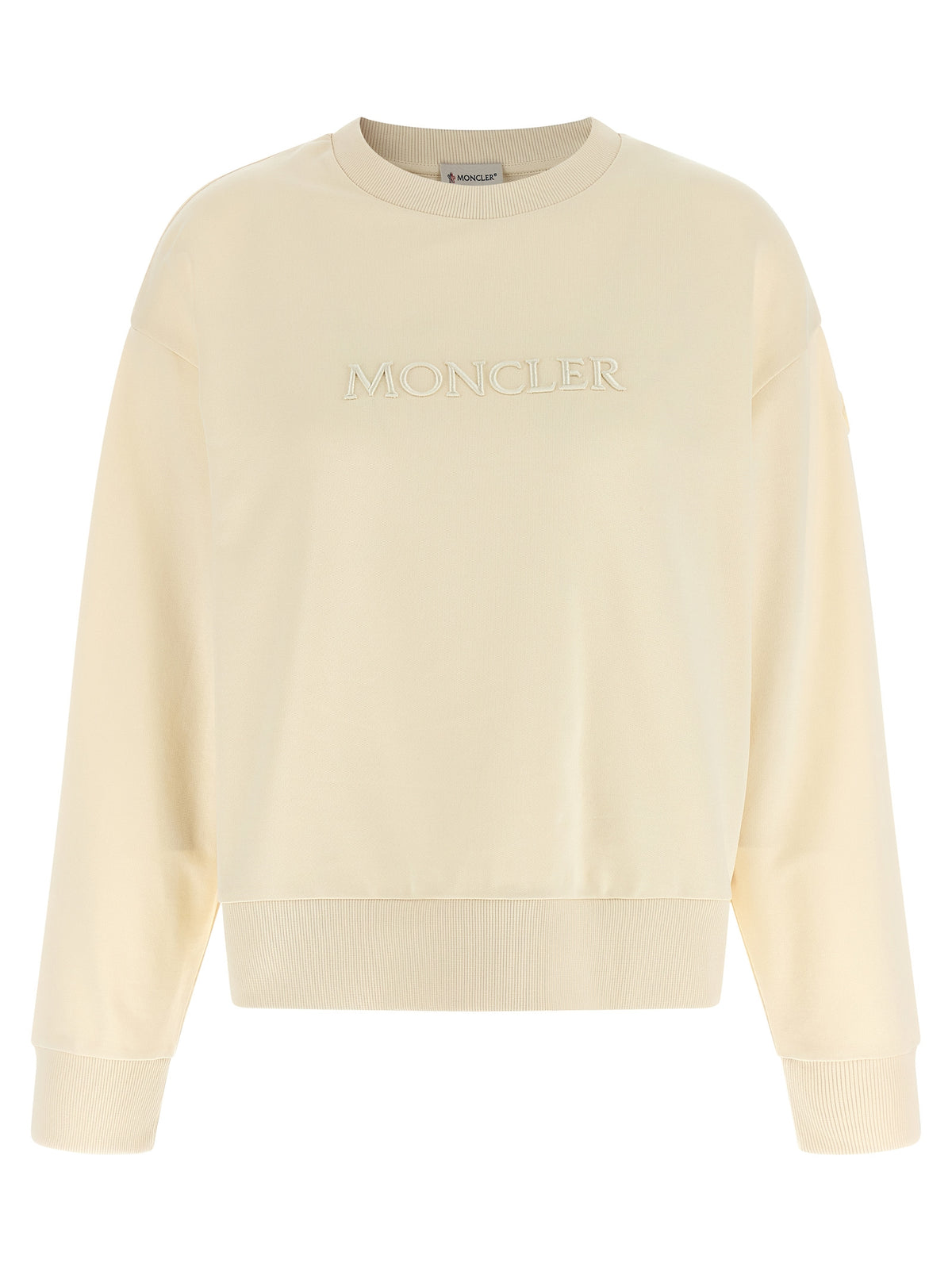 Moncler Women's Relaxed Fit Crew Neck Cotton Felt Activewear Sweatshirt - Beige Signature