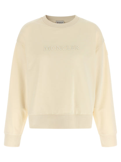 Moncler Women's Relaxed Fit Crew Neck Cotton Felt Activewear Sweatshirt - Beige Signature
