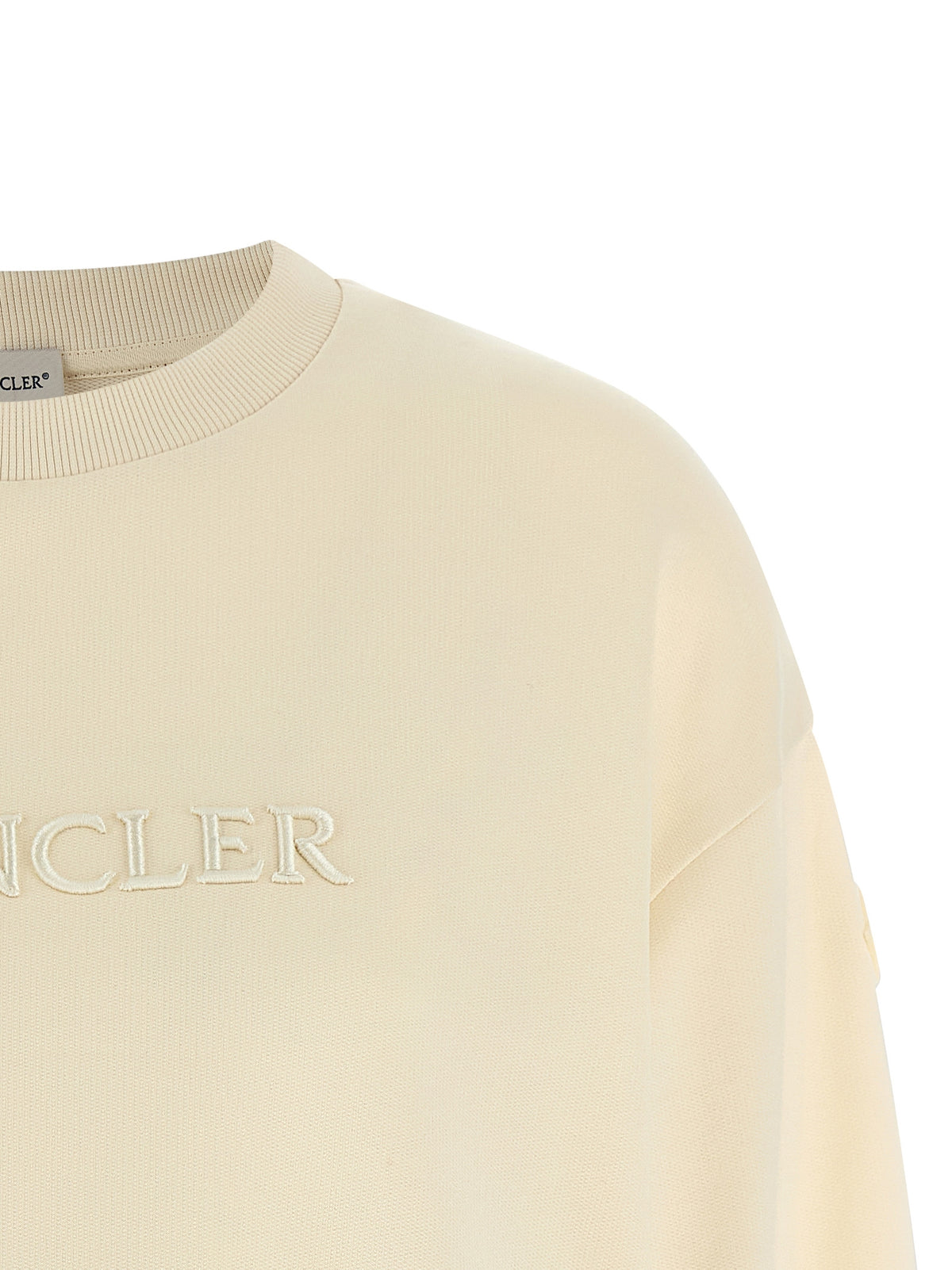 Moncler Women's Relaxed Fit Crew Neck Cotton Felt Activewear Sweatshirt - Beige Signature