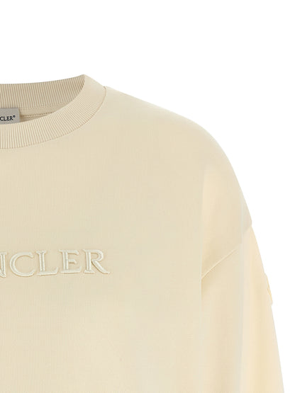 Moncler Women's Relaxed Fit Crew Neck Cotton Felt Activewear Sweatshirt - Beige Signature