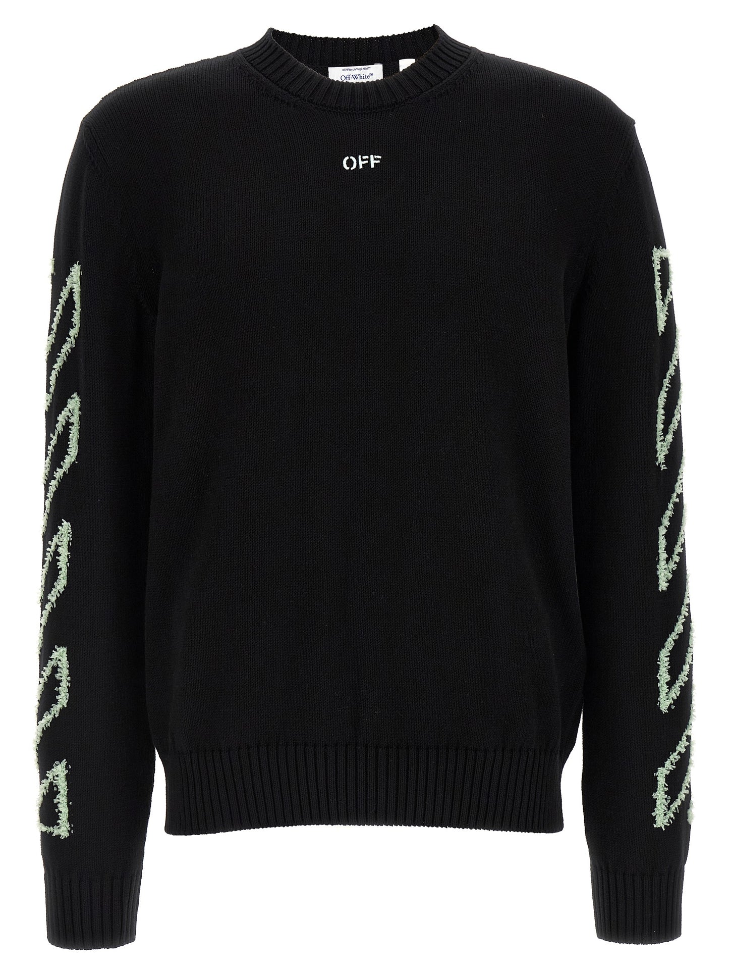 Off-White Men's Crew Neck Cotton Cardigan - Black White
