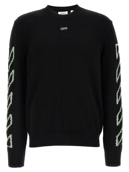 Off-White Men's Crew Neck Cotton Cardigan - Black White