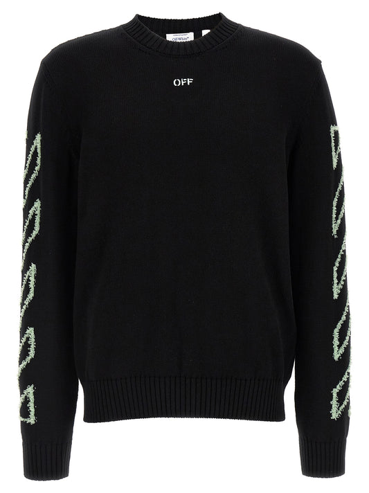 Off-White Men's Crew Neck Cotton Cardigan - Black White